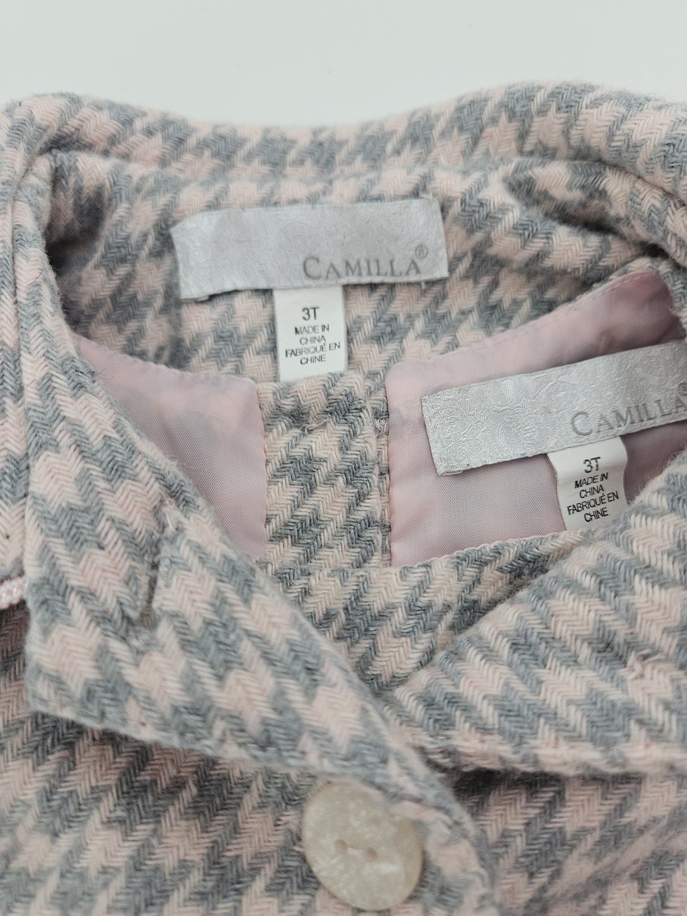Camilla Girls 2 Piece Houndstooth Coat & Dress Set Pink Grey Size 3T - Picture 4 of 7
